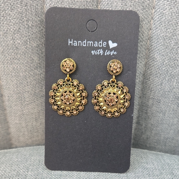 Handmade Art Deco Inspired Earrings In Vintage Gold, NWT - Picture 3 of 13